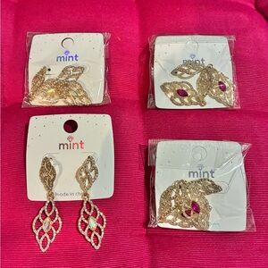 Fashion Pink Leaf Earrings pack of 4